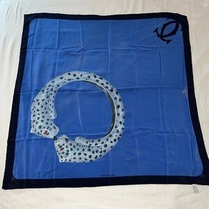 Authentic Must de Cartier Panthere Blue Silk Scarf